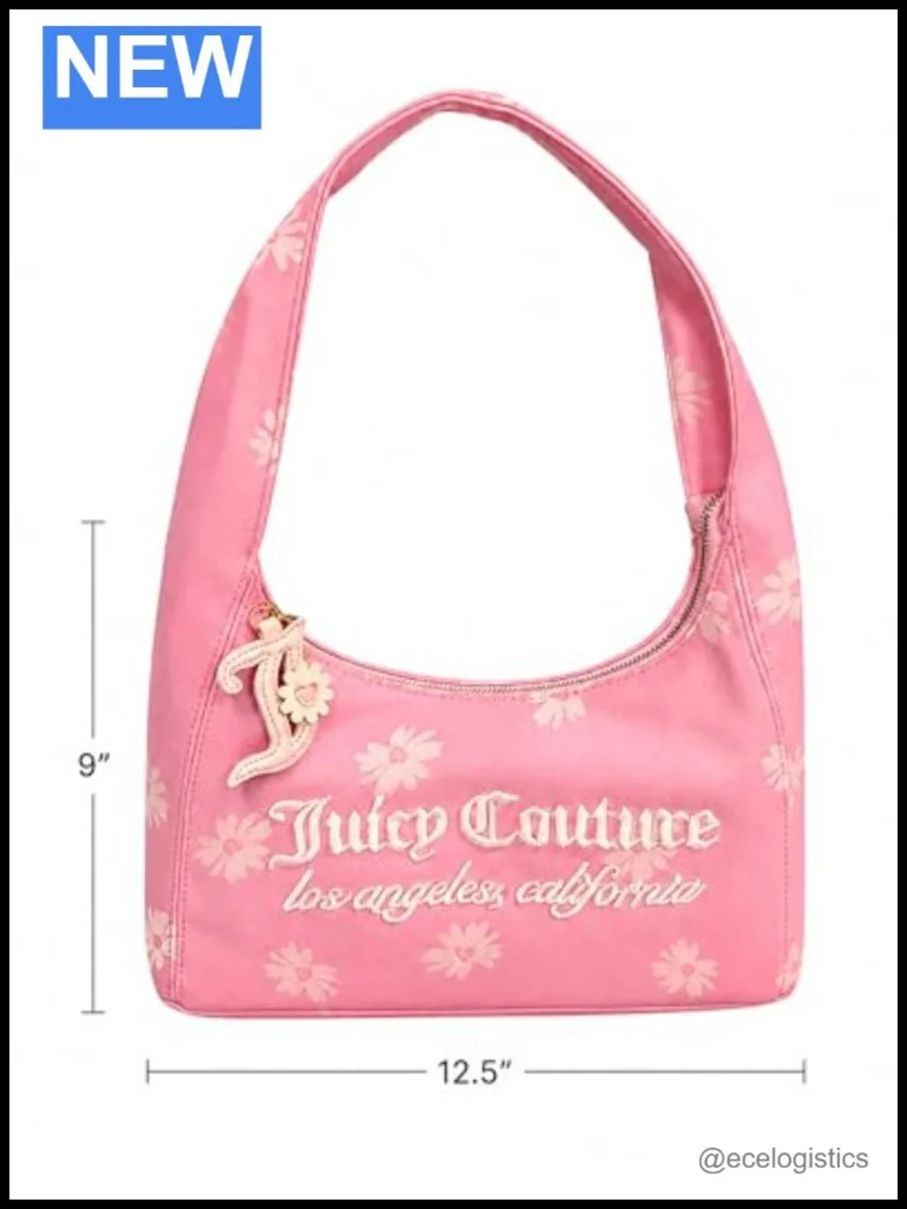 Hobo Shoulder Bag Floral Logo Handbag Zipper Top Everyday Purse